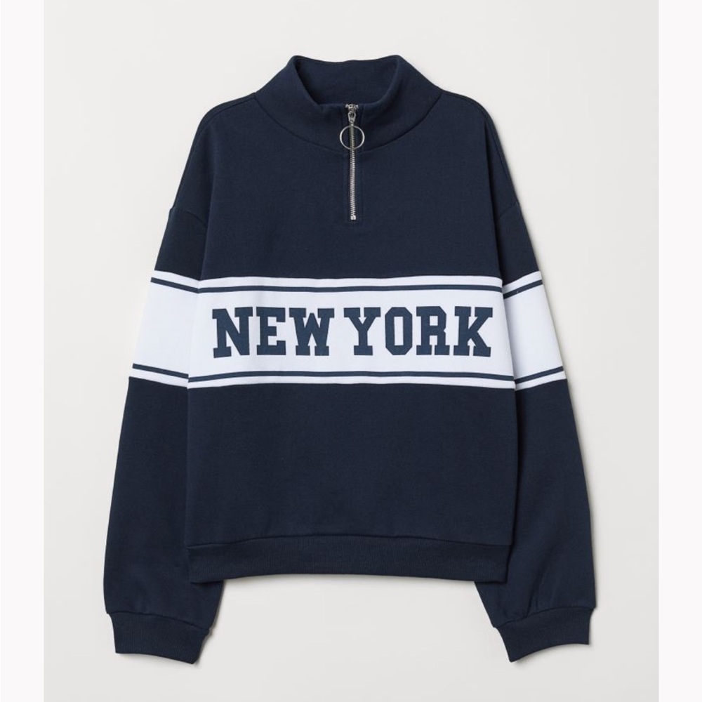 Divided by H&M NEW YORK Half Zip Cropped Sweatshirt Size Medium GUC